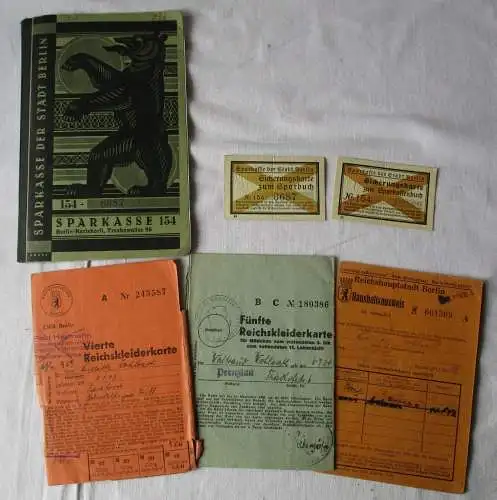 Sparbuch Sparkasse Berlin + Reichskleiderkarten + Haushaltsausweis 1936 (158059)