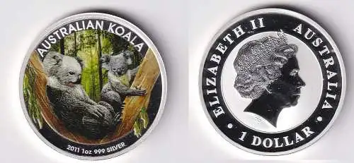 1 Dollar Silber Farbmünze Australien Koala 2011 1 Unze Ag 999 Stgl. (166167)