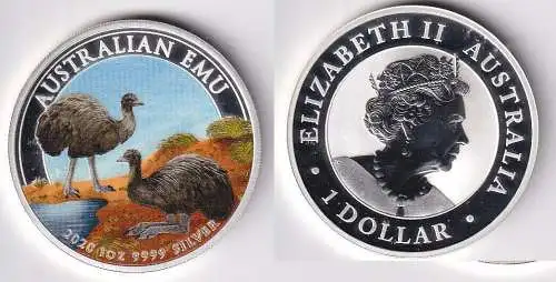 1 Dollar Silber Farbmünze Australien Emu 2020 1 Unze Ag 999 Stgl. (164231)