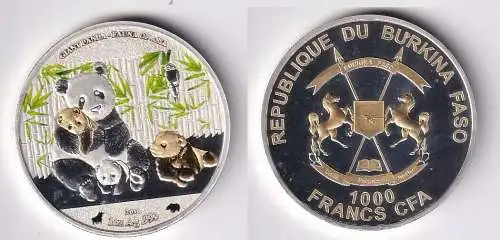 1000 Francs Silber Farb Münze Burkina Faso Panda 2016 PP (160343)