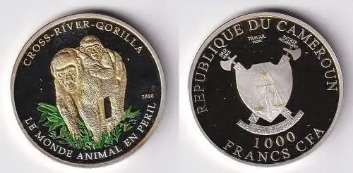 1000 Francs Silber Farb Münze Kamerun Cross River Gorilla 2010 PP (166479)