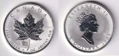 5 Dollar Silber Münze Kanada Meaple Leaf 2003 1 Unze Privy Schaf (166094)
