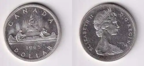 1 Dollar Silbermünze Kanada Indianer im Kanu 1965 vz+ (166044)