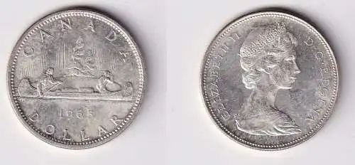 1 Dollar Silbermünze Kanada Indianer im Kanu 1965 vz+ (166500)
