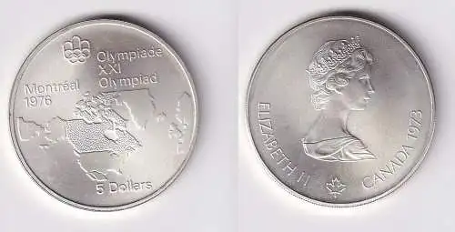 5 Dollar Silber Münze Canada Kanada Olympiade Montreal Weltkarte 1973 (166089)