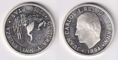 2000 Pesetas Silbermünze Spanien Seidenreiher 1994 (166777)