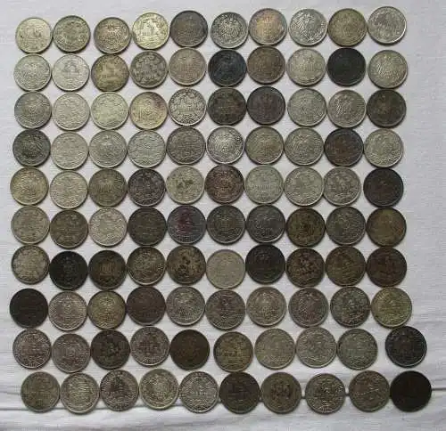 Sammlung mit 100 Silbermünzen 1/2 Mark Deutsches Reich Kaiserreich (105124)