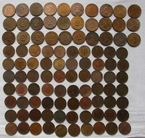 100 Kleinmünzen 3.Reich 1 und 2 Pfennig Kupfer (106969)