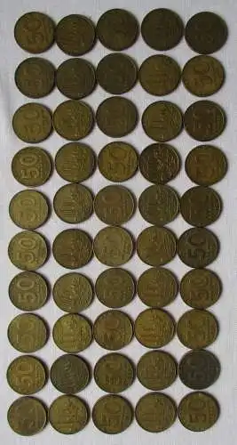 DDR: 50 x 50 Pfennig Messing Münzen alle von 1950 !!! (108534)