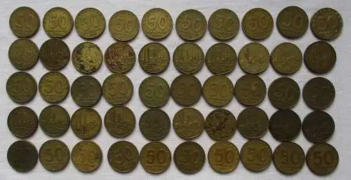 DDR: 50 x 50 Pfennig Messing Münzen alle von 1950 !!! (101495)