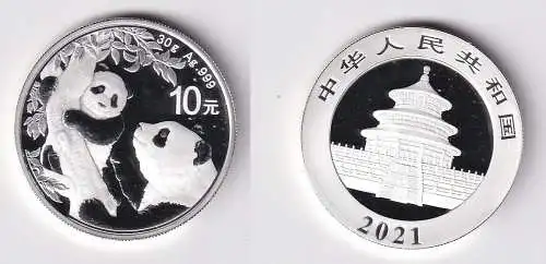 10 Yuan Silber Münze China Panda 30 Gramm Feinsilber 2021 Stgl. (163925)