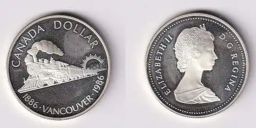 1 Dollar Silber Münze Canada Kanada 100 Jahre Eisenbahn Vancouver 1986 (166022)
