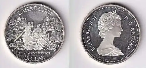1 Dollar Silber Münze Canada Kanada Mackenzie River, Kanu im Canon 1989 (166125)