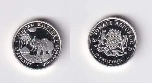 10 Schilling Silber Münze Somalia 2017 1/10 Oz .999 Wildleben Elefant (164334)