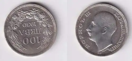 100 Lewa Silber Münze Bulgarien 1930 vz (166119)