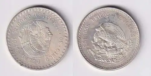5 Pesos Silber Münze Mexiko CUAUHTEMOC 1948 vz (166085)