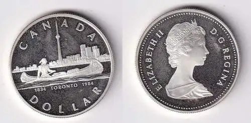 1 Dollar Silber Münze Canada Kanada Toronto Kanu vor Skyline 1984 (166160)