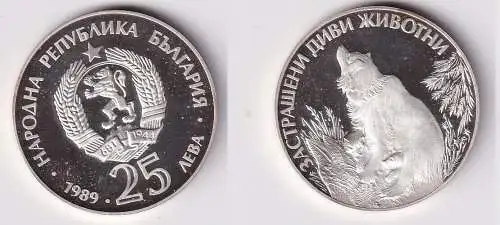 25 Leva 1989 Braun Bär - Gefährdete Tiere - Silber PP - Bulgarien (166003)