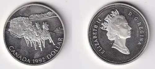 1 Dollar Silbermünze Kanada 175 Jahre Postkutschenverbindung 1992 PP (166079)