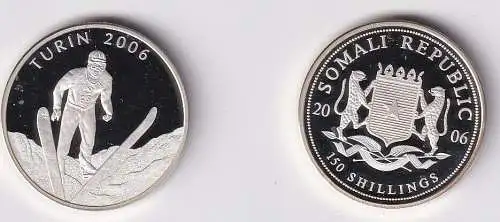 150 Shillings Silber Münze Rep. Somalia Olympia Turin Skispringer 2006 (166480)