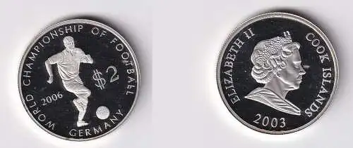 2 Dollar Silber Münze Cook Islands 2003 Fussball WM Germany 2006 PP (166127)