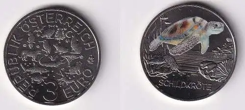 3 Euro Tier-Taler Münze Österreich 2019 Schildkröte Stgl. (166293)