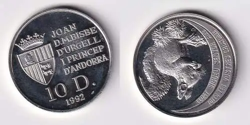 10 Diners Silber Münze Andorra 1992 Bedrohte Tierwelt Eichhörnchen (166360)