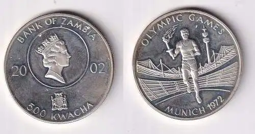 500 Kwacha Silber Münze Sambia Zambia 2002 Olympia München 1972 (166399)