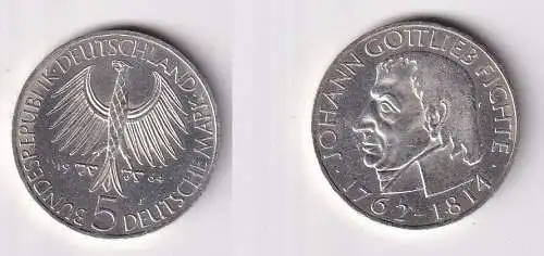 5 Mark Silber Münze Deutschland Johann Gottlieb Fichte 1964 J (165987)