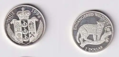 1 Dollar Silber Münze Niue 1996 bedrohte Tierwelt Jaguar (145879)