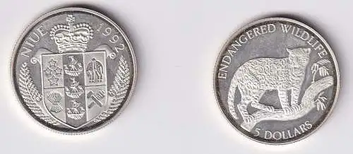 5 Dollar Silber Münze Niue 1992 bedrohte Tierwelt Jaguar (143964)