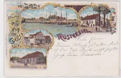 908185 Ak Lithographie Gruß aus Rüstersiel Gasthof usw. 1900