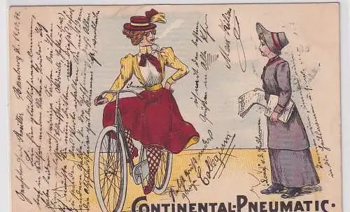 907913 Reklame Ak Continental Pneumatic rauchende Dame mit Fahrrad 1899