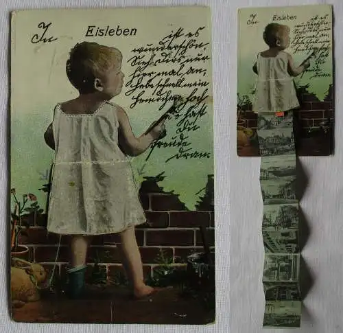 904276 Leporello Ak Gruß aus Eisleben Kind mit Pinsel bemalt Wand 1918