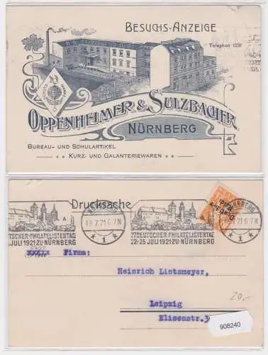 908240 Besuchsanzeige Ak Nürnberg Oppenheimer & Sulzbacher 1921