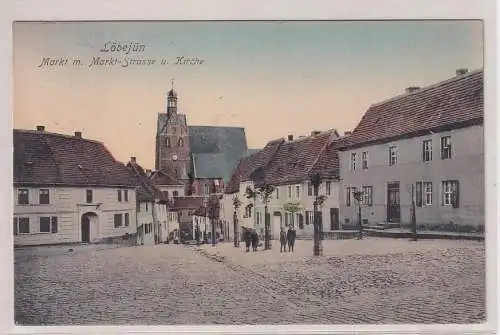 907906 Ak Löbejün Markt mit Marktstraße und Kirche 1910