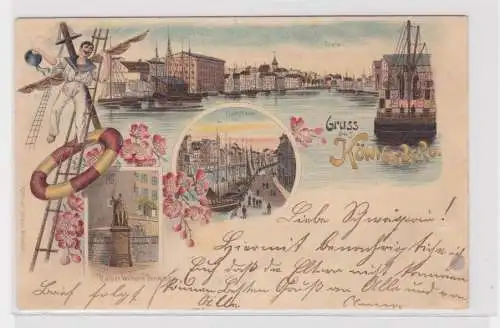 907944 Ak Lithographie Gruß aus Königsberg in Ostpreussen Fischmarkt usw. 1898