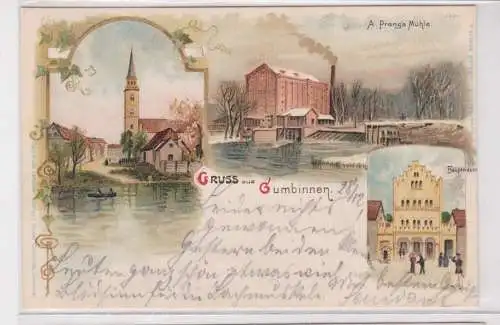 908186 Ak Lithographie Gruß aus Gumbinnen Gussew Mühle usw. 1898