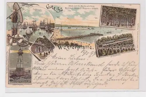 908110 Ak Lithographie Gruß von der Westerplatte bei Danzig 1897