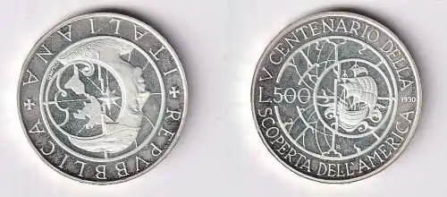 500 Lire Silber Münze Italien 1990 500 Jahre Entdeckung Amerikas (148041)