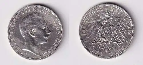 3 Mark Silbermünze Preussen Kaiser Wilhelm II 1912 A Jäger 103 ss+ (141054)