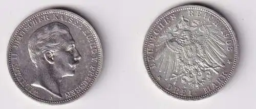 3 Mark Silbermünze Preussen Kaiser Wilhelm II 1908 A Jäger 103 ss+ (141672)