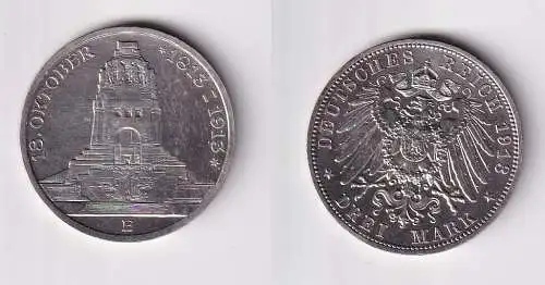 3 Mark Silber Münze Sachsen Völkerschlachtdenkmal Leipzig 1913 ss+ (146263)
