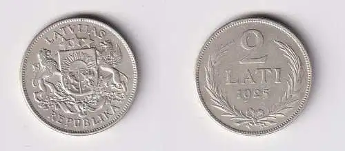 2 Lati Silber Münze Lettland Staatswappen 1925 (148135)