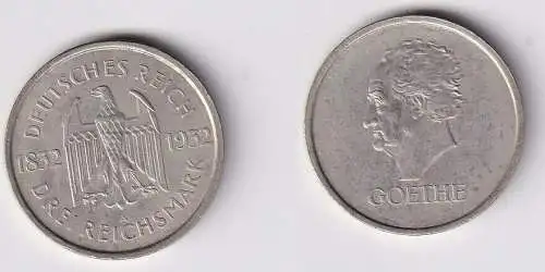 Silber Münze 3 Mark Johann Wolfgang von Goethe 1932 A vz J.350 (141861)