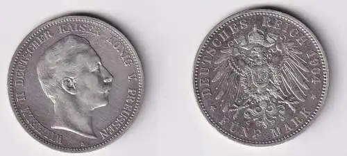 5 Mark Silbermünze Preussen Wilhelm II 1904 A Jäger 104 ss (142719)