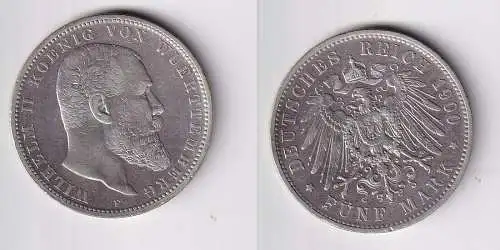 5 Mark Silbermünze Württemberg König Wilhelm II 1900 Jäger 176 ss (140443)