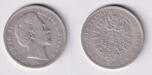 5 Mark Silbermünze Bayern König Ludwig II 1876 D Jäger 42 f.ss  (149575)