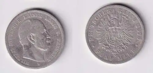 5 Mark Silbermünze Preussen Wilhelm I 1876 B Jäger 97 f.ss (144967)