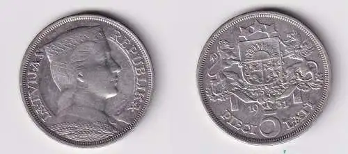 5 Lati Silbermünze Lettland 1931 ss+ (146570)